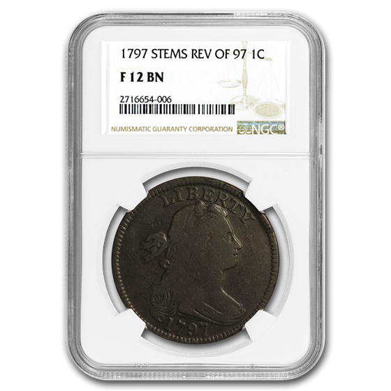 1797 Large Cent Fine-12 NGC (Brown, Stems, Rev. of 97) 1797 Large Cent Fine-12 NGC (Brown, Stems, Rev. of 97)