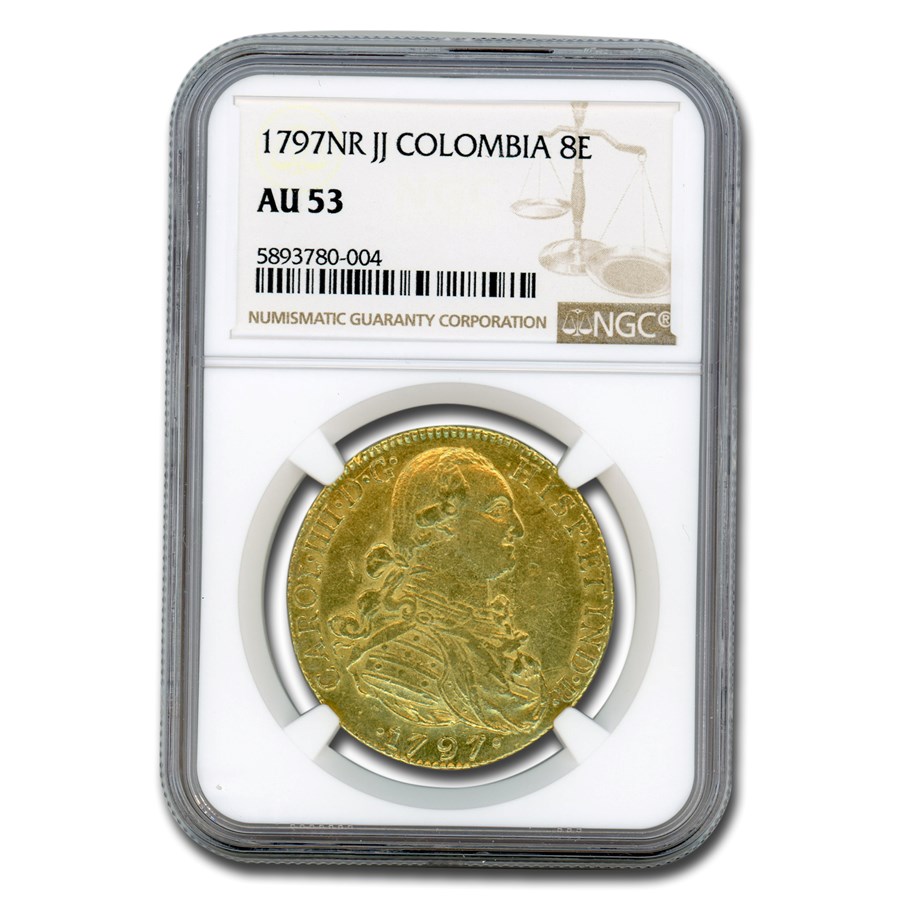 1797-NR Colombia Gold 8 Escudo Charles IV AU-53 NGC