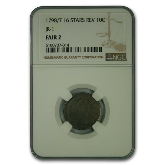 1798/7 Draped Bust Dime Fair-2 NGC (16 Stars Reverse, JR-1) 1798/7 Draped Bust Dime Fair-2 NGC (16 Stars Reverse, JR-1)