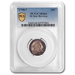 1798/7 Draped Bust Dime MS-64 PCGS (16 Stars Reverse, Toned)