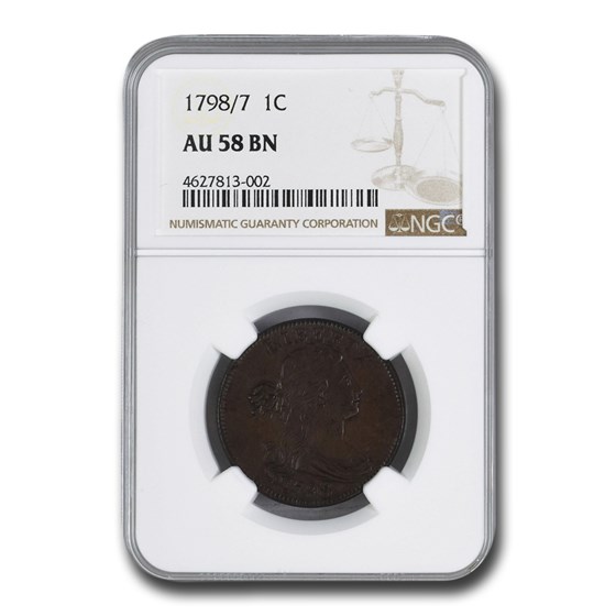 1798/7 Draped Bust Large Cent AU-58 NGC (Brown) 1798/7 Draped Bust Large Cent AU-58 NGC (Brown)