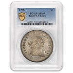 1798 Draped Bust Dollar AU-55 PCGS (B-6 GG-96, 5 Lines Knob 9)