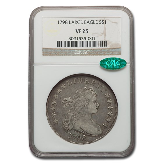 1798 Draped Bust Dollar Heraldic Eagle VF-25 NGC CAC 1798 Draped Bust Dollar Heraldic Eagle VF-25 NGC CAC