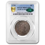 1798 Draped Bust Large Cent MS-63+ PCGS CAC (BN S-148 1st Hair)