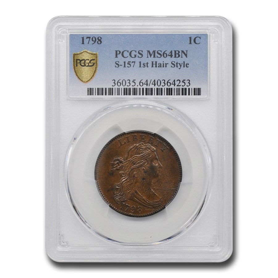 1798 Draped Bust Large Cent MS-64 PCGS (BN, S-157 1st Hair Style)