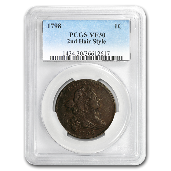 1798 Draped Bust Large Cent VF-30 PCGS (2nd Hair Style) 1798 Draped Bust Large Cent VF-30 PCGS (2nd Hair Style)