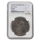 1799/8 Draped Bust Dollar AU-58 NGC (15 Stars, BB-141, B-3) 1799/8 Draped Bust Dollar AU-58 NGC (15 Stars, BB-141, B-3)