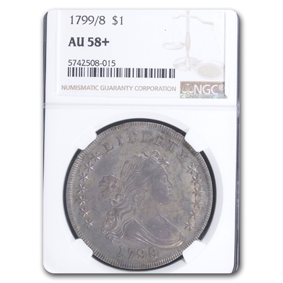 1799/8 Draped Bust Dollar AU-58+ NGC (15 Stars) 1799/8 Draped Bust Dollar AU-58+ NGC (15 Stars)