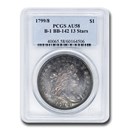 1799/8 Draped Bust Dollar AU-58 PCGS (B-1 BB-142 13 Stars) 1799/8 Draped Bust Dollar AU-58 PCGS (B-1 BB-142 13 Stars)