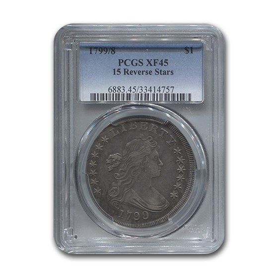 1799/8 Draped Bust Dollar XF-45 PCGS (15 Stars Reverse) 1799/8 Draped Bust Dollar XF-45 PCGS (15 Stars Reverse)