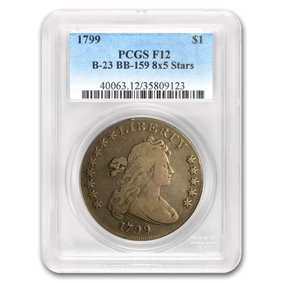 1799 Draped Bust Dollar 8x5 Stars Fine-12 PCGS 1799 Draped Bust Dollar 8x5 Stars Fine-12 PCGS