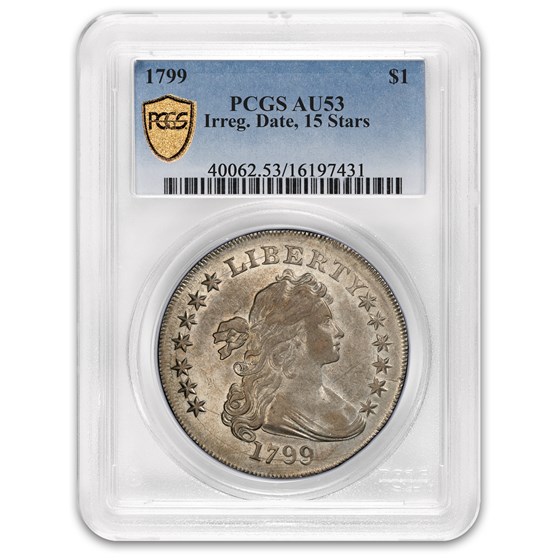 1799 Draped Bust Dollar AU-53 PCGS (Irregualr Date, 15 Stars) 1799 Draped Bust Dollar AU-53 PCGS (Irregualr Date, 15 Stars)