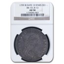 1799 Draped Bust Dollar AU-58 NGC (13 Stars, IR Date, BB-151) 1799 Draped Bust Dollar AU-58 NGC (13 Stars, IR Date, BB-151)
