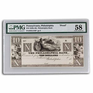 Buy 18__ $10 The Philadelphia Bank, Pennsylvania CH AU-58 PMG Proof | APMEX