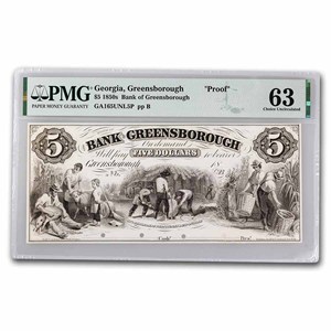 Buy 18__ $5.00 Bank of Greensborough, Georgia CU-63 PMG Proof | APMEX