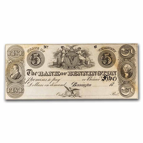 18__ Bank of Bennington,State of VT $5.00 Note VT-10 Ch CU 18__ Bank of Bennington,State of VT $5.00 Note VT-10 Ch CU