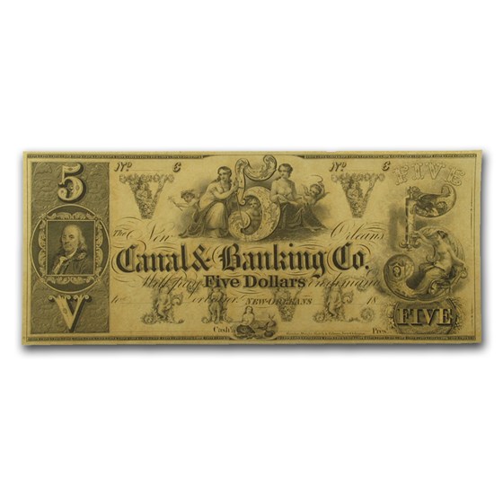 18__ Canal & Banking Co. of New Orleans $5.00 Note LA-105 CU 18__ Canal & Banking Co. of New Orleans $5.00 Note LA-105 CU