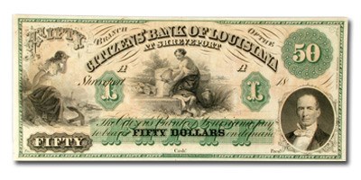 18__ Citizen's Bank of Louisiana @ Shreveport $50. LA-15 Ch CU 18__ Citizen's Bank of Louisiana @ Shreveport $50. LA-15 Ch CU