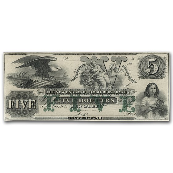 18__ New England Commercial Bank Newport, RI $5 RI-155 CU (G76b) 18__ New England Commercial Bank Newport, RI $5 RI-155 CU (G76b)