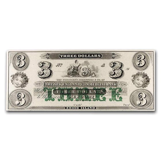 18__ New England Commercial Bk Newport, RI $3 RI-155 CU 18__ New England Commercial Bk Newport, RI $3 RI-155 CU