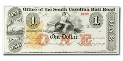 18__ Office of the South Carolina Rail Road $1.00 UNL CU 18__ Office of the South Carolina Rail Road $1.00 UNL CU