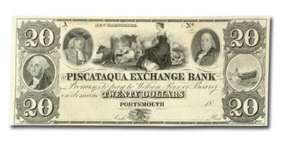 18__ Piscataqua Exchange Bank, Portsmouth $20.00 Note NH-285 CU 18__ Piscataqua Exchange Bank, Portsmouth $20.00 Note NH-285 CU