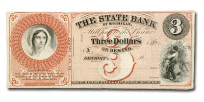 18__ The State Bank of Michigan $3 MI-160 VF 18__ The State Bank of Michigan $3 MI-160 VF