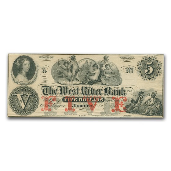 18__ The West River Bank, Jamaica, VT $5.00 Note VT-115 AU 18__ The West River Bank, Jamaica, VT $5.00 Note VT-115 AU