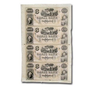 18__ UNCUT SHEET Canal Bank New Orleans LA $100 LA-105 G-60a 18__ UNCUT SHEET Canal Bank New Orleans LA $100 LA-105 G-60a