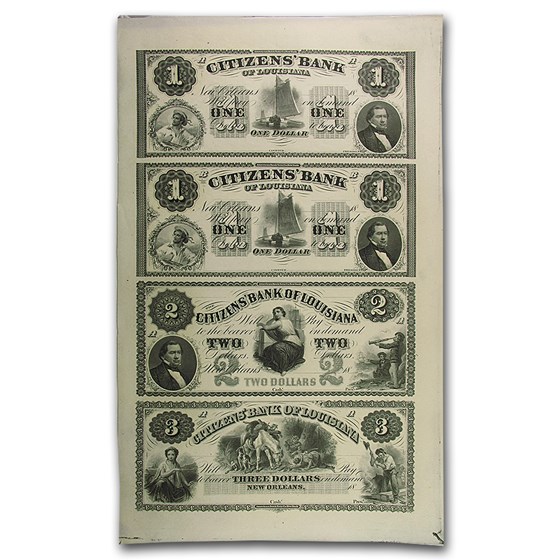 18__ UNCUT SHEET Citizens Bank of Louisiana $1-1-2-3 LA-15 CU 18__ UNCUT SHEET Citizens Bank of Louisiana $1-1-2-3 LA-15 CU