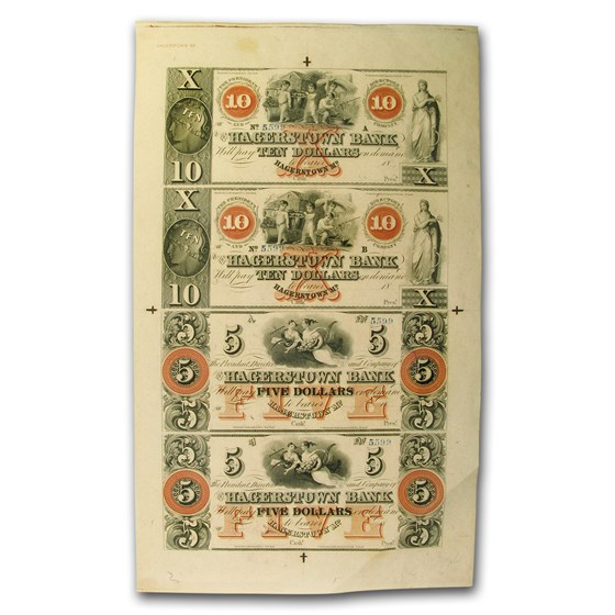 18__ UNCUT SHEET Hagerstown Bank, Hagerstown,MD $5-5-10-10 MD-240 18__ UNCUT SHEET Hagerstown Bank, Hagerstown,MD $5-5-10-10 MD-240