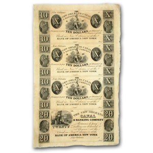18__ UNCUT SHEET New Orleans Canal & Banking $10-10-10-20 LA-105 18__ UNCUT SHEET New Orleans Canal & Banking $10-10-10-20 LA-105