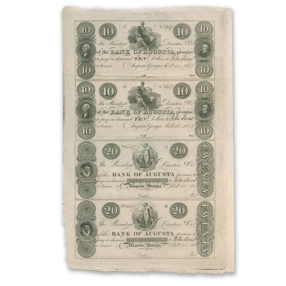 18__ UNCUT SHEET The Bank of Augusta,GA $10-20 GA-30 Ch CU 18__ UNCUT SHEET The Bank of Augusta,GA $10-20 GA-30 Ch CU