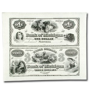 18__ UNCUT SHEET The Bank of Michigan $1.00--$3.00 MI-265 Ch CU 18__ UNCUT SHEET The Bank of Michigan $1.00--$3.00 MI-265 Ch CU