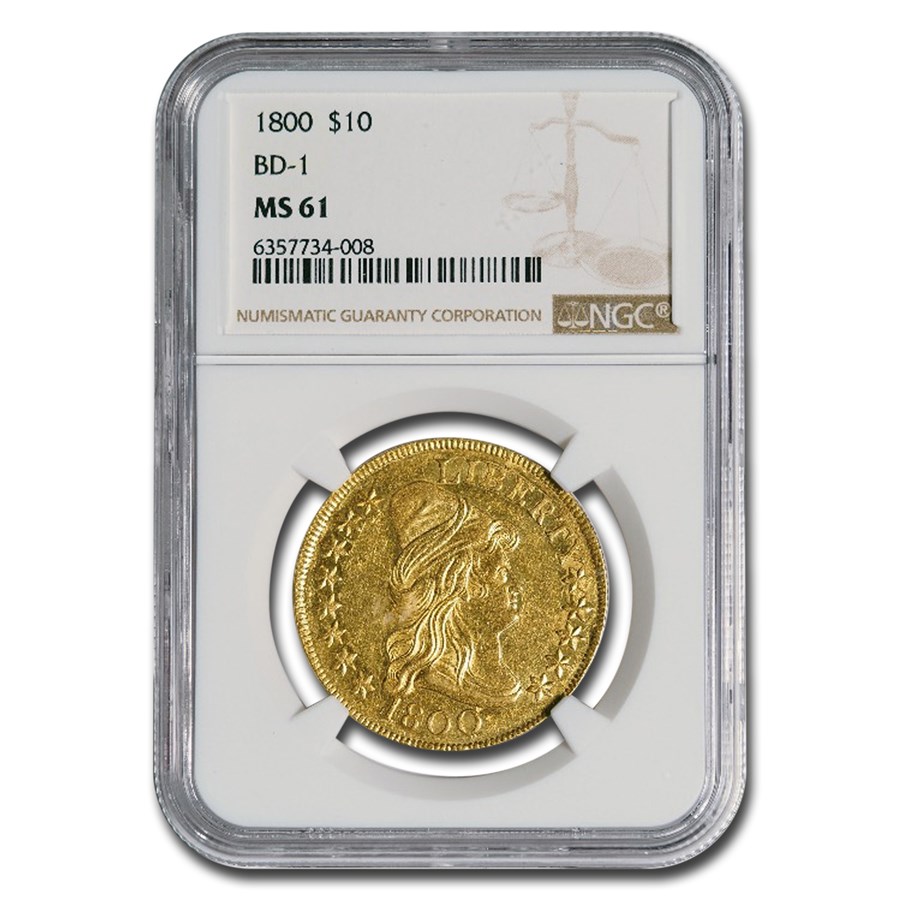 1800 $10 Draped Bust Gold Eagle MS-61 NGC (BD-1)