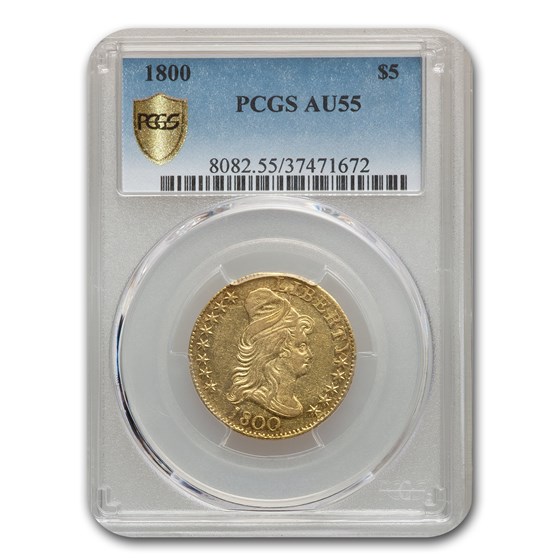 1800 $5 Capped Bust Gold Half Eagle AU-55 PCGS 1800 $5 Capped Bust Gold Half Eagle AU-55 PCGS