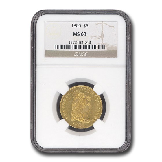 1800 $5 Turban Head Gold Half Eagle MS-63 NGC