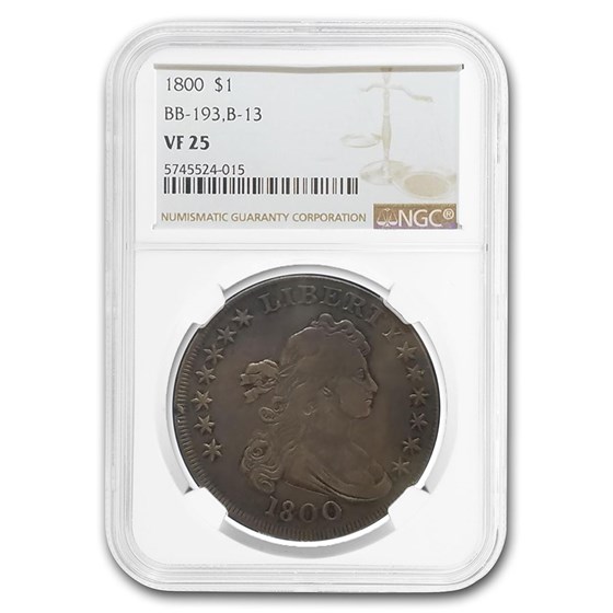 1800 Draped Bust Dollar VF-25 NGC (BB-193, B-13) 1800 Draped Bust Dollar VF-25 NGC (BB-193, B-13)