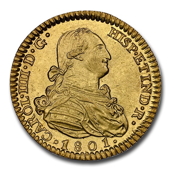 1801-M Spain Gold 2 Escudos Charles IV MS-62 NGC 1801-M Spain Gold 2 Escudos Charles IV MS-62 NGC