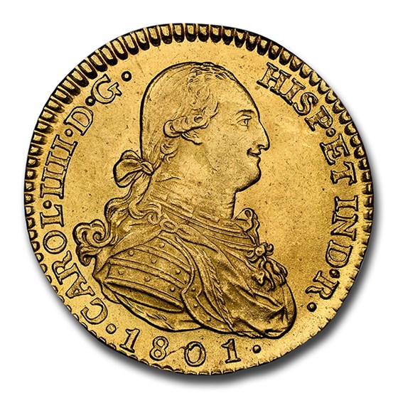 1801-M Spain Gold 2 Escudos Charles IV MS-63 NGC 1801-M Spain Gold 2 Escudos Charles IV MS-63 NGC