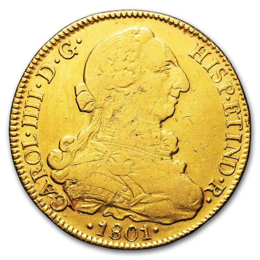 1801-SO AJ Chile Gold 8 Escudos Charles IV XF Details (Cleaned)