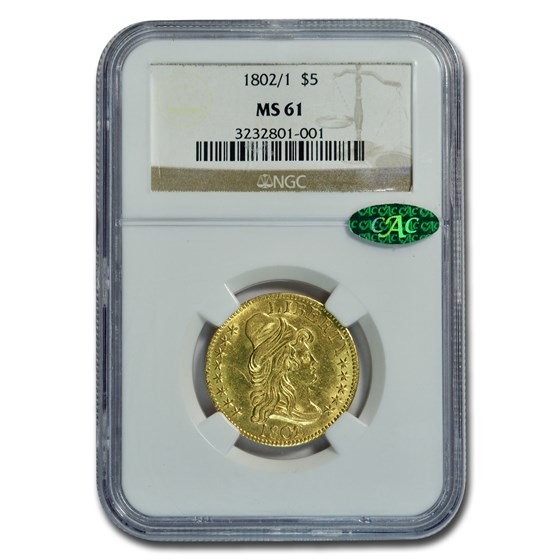 1802/1 $5 Capped Bust Gold Half Eagle MS-61 NGC CAC 1802/1 $5 Capped Bust Gold Half Eagle MS-61 NGC CAC
