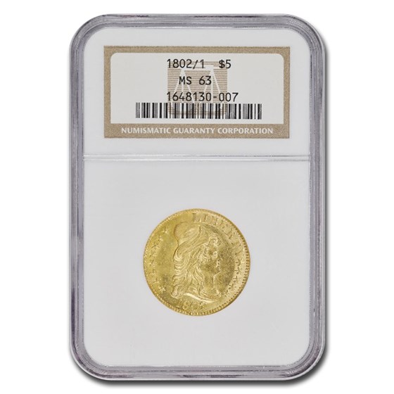 1802/1 $5 Capped Bust Gold Half Eagle MS-63 NGC 1802/1 $5 Capped Bust Gold Half Eagle MS-63 NGC
