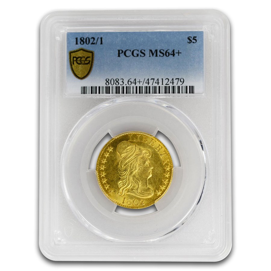 1802/1 $5 Capped Bust Gold Half Eagle MS-64+ PCGS