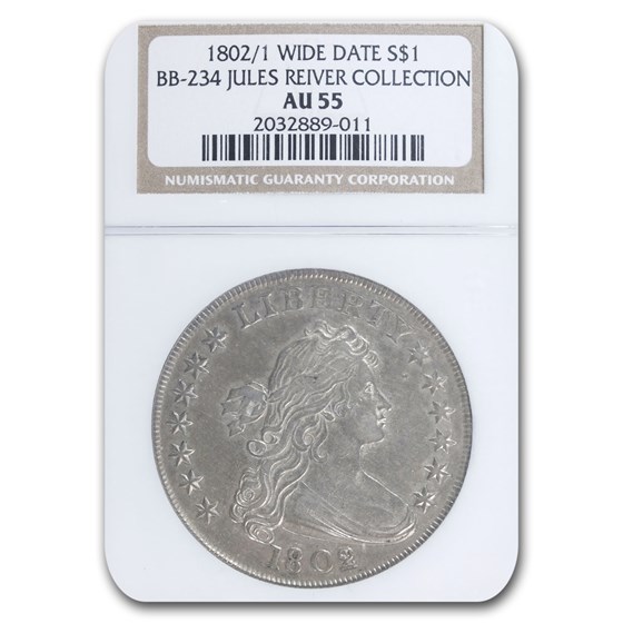 1802/1 Draped Bust Dollar AU-55 NGC (BB-234, Wide Date) 1802/1 Draped Bust Dollar AU-55 NGC (BB-234, Wide Date)
