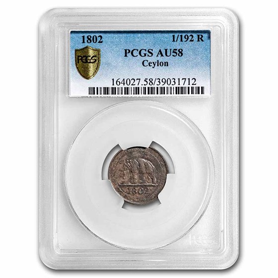1802 Ceylon Copper 1/192 Rixdollar AU-58 PCGS 1802 Ceylon Copper 1/192 Rixdollar AU-58 PCGS