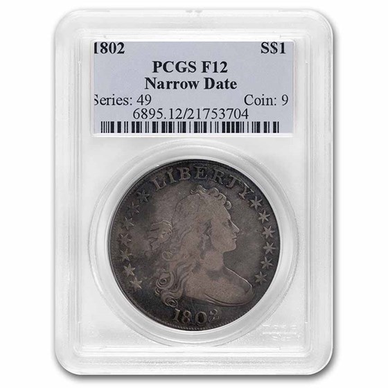 1802 Draped Bust Dollar Fine-12 PCGS (Narrow Date) 1802 Draped Bust Dollar Fine-12 PCGS (Narrow Date)