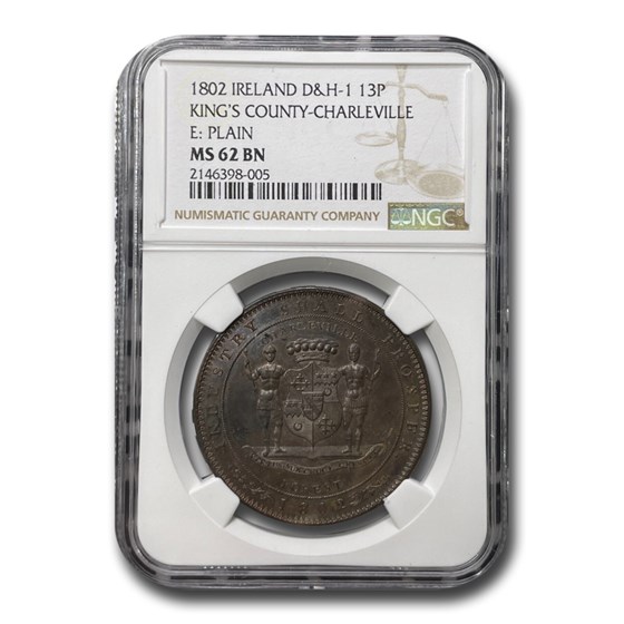 1802 Ireland 13 Pence Token MS-62 NGC (Brown)