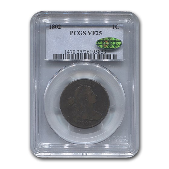 1802 Large Cent VF-25 PCGS CAC (Brown) 1802 Large Cent VF-25 PCGS CAC (Brown)