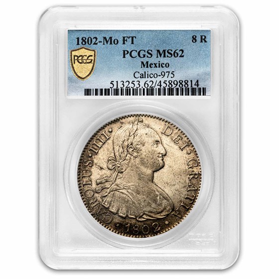 1802 Mo-FT Mexico Silver 8 Reales Charles IV MS-62 PCGS